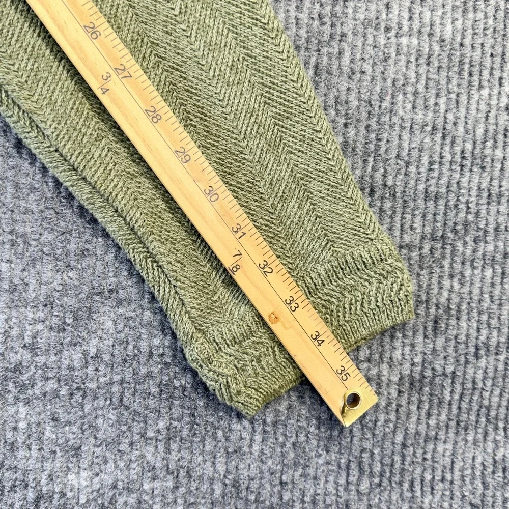 Chaps Sweater Mens Large Green Herringbone Knit Crewneck Cotton Pullover Logo
